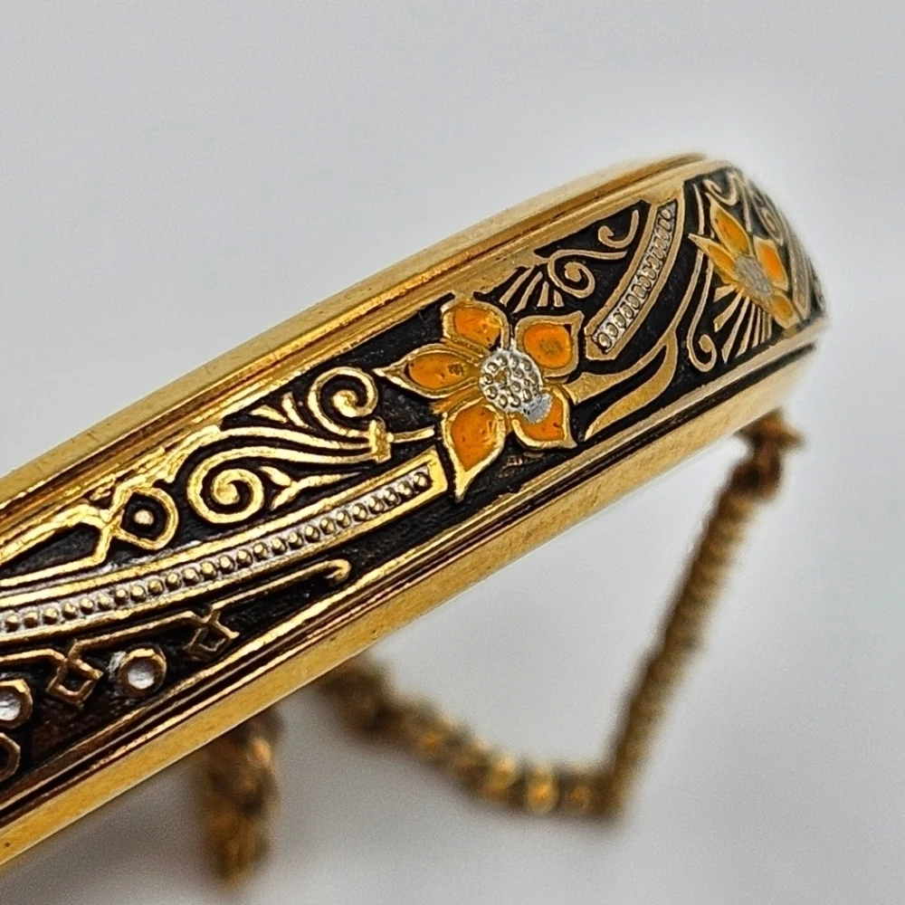 VINTAGE Damascene Gold-Filled Etched Child Hinged Cuff Bracelet Bangle